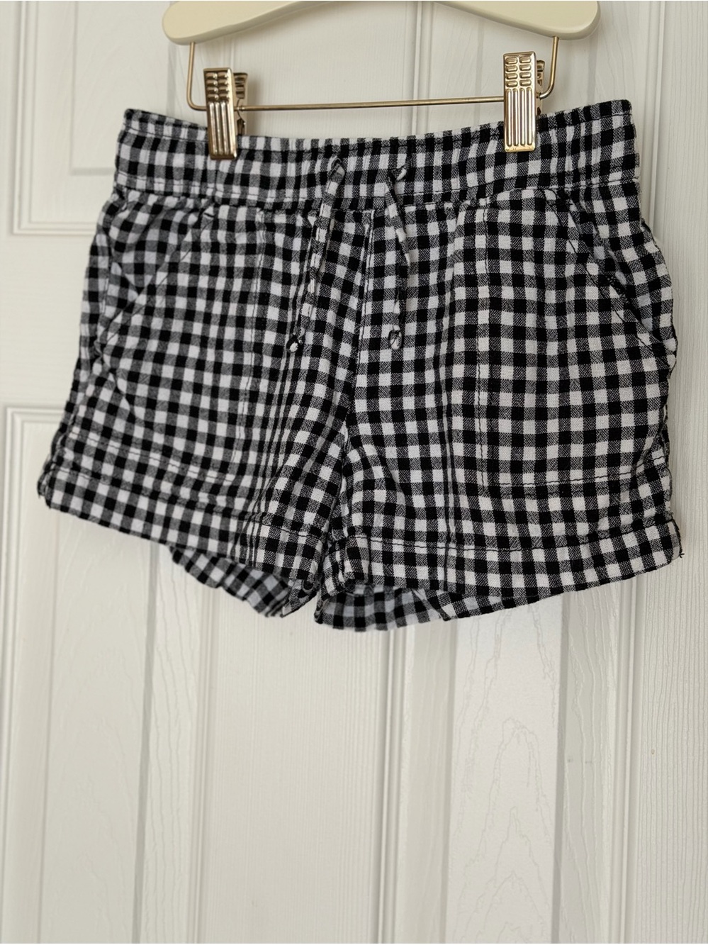 4/$25 Old Navy Black & White 55% Linen Gingham Drawstring Girls Shorts Size M(8)